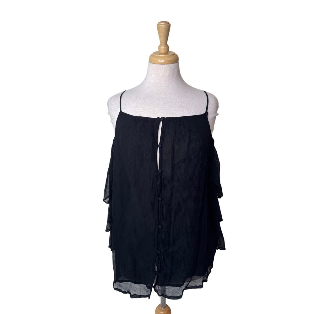 ANTHROPOLOGIE Maeve Ruffle Cold Shoulder Spaghetti Strap Tank Black Size XL